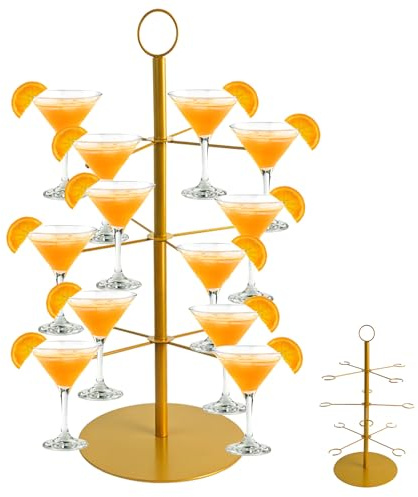 Champagne Tower for Parties, 3-Tier 12-Glasses Cocktail Tree Stand Countertop Wine Glass Holder for Drinks, Champagne Stand Drink Tower Wine Glasses Display for Champagne , Martini, Margarita Cups