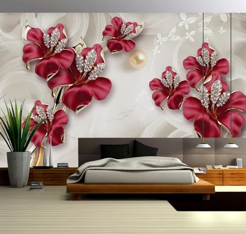 Taxpy Fotomurale Fotomurali 3d Effetto, Fiore bordeaux, 300x210cm Carta da parati Decorazione da Muro Poster per Camere da Letto, Soggiorni Carta da Parati