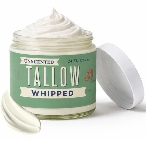 Lady May Tallow Whipped Tallow 24oz - All Natural Face Cream and Whole Body Moisturizer for Dry Skin - No Preservatives, Parabens or Seed Oils - 100% Pure, Unscented - USA Made
