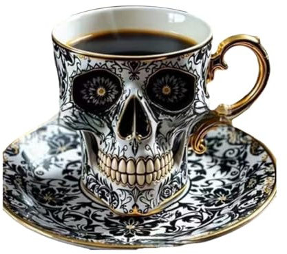 QUXVUIS Service à thé gothique Pour aux accents dorés exquis, ensemble de tasses à tête de mort unique pour des goûters élégants et des cérémonies café quotidiennes, B, Apportez une assiette