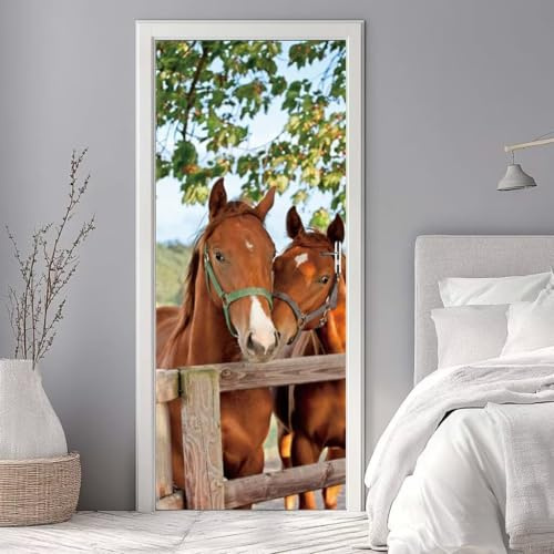 Türtapete Selbstklebend Türaufkleber Paar Pferde Türfolie 90X200 cm 3D Fototapete Türposter PVC Wasserfest Türbilder Wandtattoo für Schlafzimmer Bad Wohnzimmer Tür Dekoration Abnehmbar -DS2428
