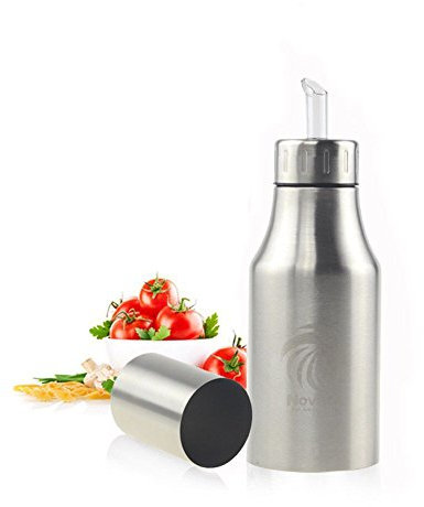Öl Flasche Edelstahl Öl & Essig Spender Ölbehälter Auslaufsicher Ölflasche, Liquid Zutatenspender Flasche Staubdicht Silber Novata(500ML)
