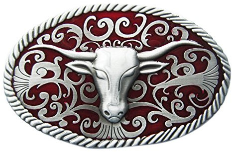 Jean's Friend Vintage Red Enamel Longhorn Bull Western Oval Belt Buckle Gürtelschnallen