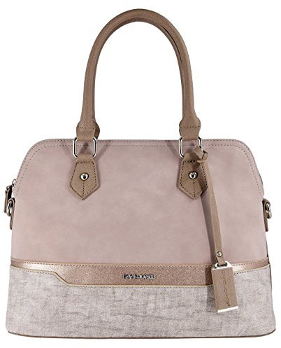 David Jones - Damen Handtasche Elegante Tasche - Frau Henkeltasche Shopper PU Leder - Mehfarbig Schultertasche Bowling Stil Top Griff Gestreift - Umhängetasche Tote Stilvoll Mode - Rosa Pink