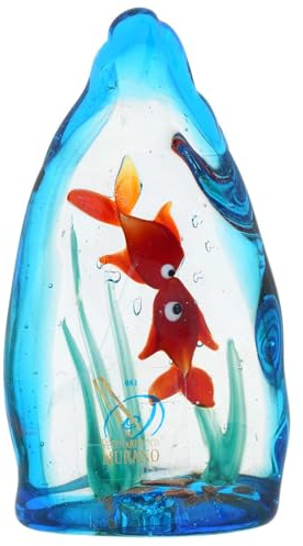 Glass Of Venice Aquarium en Verre de Murano avec Deux Poissons tropicaux - 4 Pouces