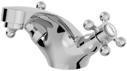 Park Lane® Oxford Bathroom Basin Sink Mixer Tap Traditional Mono Round Twin Crosshead Handle Faucet for Sinks, Chrome