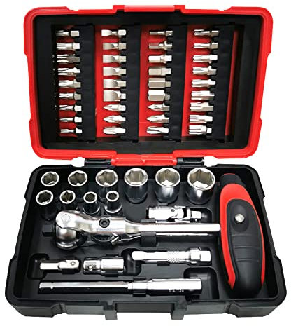 KS TOOLS - 922.0651 - Set di bussole e punte ULTIMATE 1/4 con cricchetto a testa girevole MODIFIX, 52 pezzi - Compatto, robusto e pratico - 6 lati da 5,5 a 14 mm - fessura, PZ, PH, XZN, TX