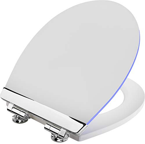 Cornat WC-Sitz White Shining - Sanfte LED-Beleuchtung bei Nacht - Mit Akustiksensor - Quick up & Clean Funktion - Absenkautomatik - Bequeme Montage von oben / Toilettensitz / Klodeckel / KSDSC363