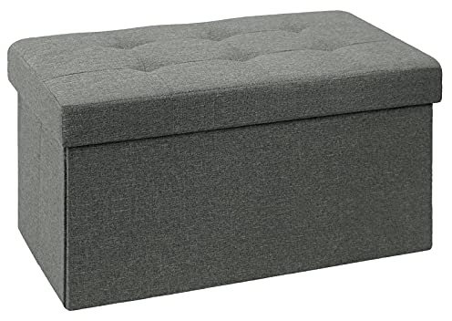 BRIAN & DANY Baúl Puff Taburete Plegable de Almacenamiento otomano, Taburete de Lino, reposapiés Plegable para Asiento - Gris Oscuro, 76 x 38 x 38 cm