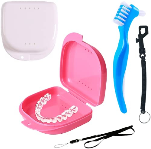 [5-delars Kit] Förvaringsboxar för Ortodonti + Rengöringsborste + Säkerhetstillbehör | Ventilerat Fodral | för Retainer, Tandprotes, Tandskena, Aligner