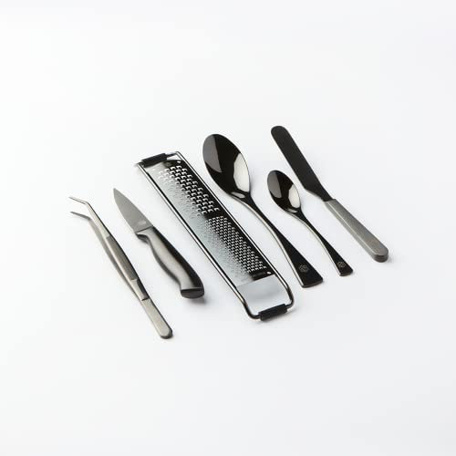 Chef Frank Haasnoot Kit de Emplatado Culinario Deluxe Negro | 6 Piezas de Herramientas de Emplatado | en Estuche | Pinzas de Emplatar Culinarias y Cucharas Quenelle | Kit de Gastronomía
