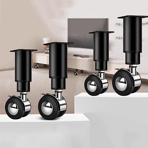 4 Stück Universal Möbelfüße,Schrank Caster Drehplatte Rollen Bürostuhl Stummgeschaltete Einstellbare Höhe für Fernsehschrank Sofa Lehrstuhl (12-18CM,Schwarz)