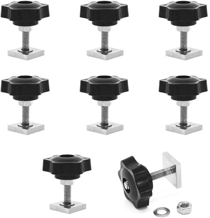 JJWNMLL Perno de vía t 8 pcs - techo Rack Pernos M6 x 35 mm con tuerca de agarre en estrella M6 y Arandela 20x20mm Cuadrado Bloques deslizantes para techo Rack Rail Carrier