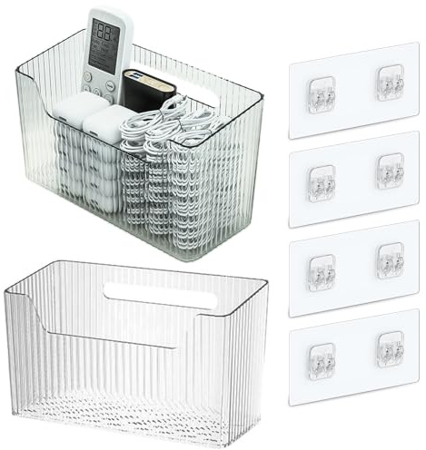 Lae Nuvole 2 Packs Cabinet Door Organizer Wall Mounted Shower Basket, Shower Caddy Stackable Plastic Adhesive Organizer for Bathroom, Kitchen, Cabinet, Pantry, Makeup, BPA Free, Clear