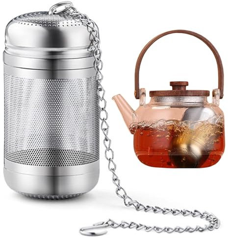 Teesieb, Teesiebs für Losen Tee Edelstahl Teefilter Tea Infuser Gewürzsieb Fein Teesieb mit Deckel und Langer Kette für Teekannen, Tassen, Teeflaschen