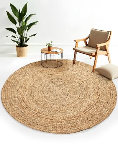 carpetfine Tappeto di Iuta Nele Rotondo Colore Naturale Beige Ø 100 cm | Tessuto a Mano Stile Boho per Soggiorno, Camera da Letto e Cucina