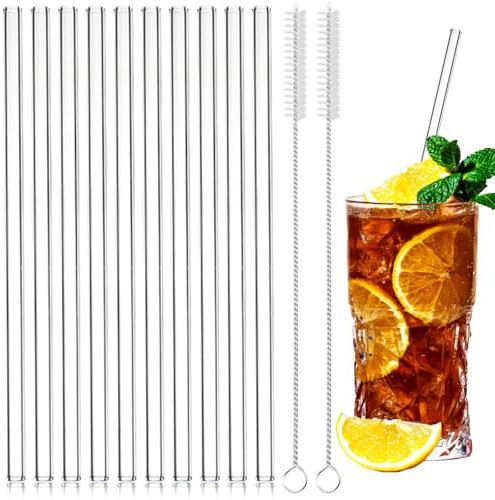 MOSTFUN 10 Piezas 200 mm Pajitas Reutilizables Vidrio, LFGB Certificación Pajitas de Vidrio Transparente con 2 Cepillos de Limpieza, Sin BPA, Pajitas de Cristal para Cócteles, Batidos y Jugos