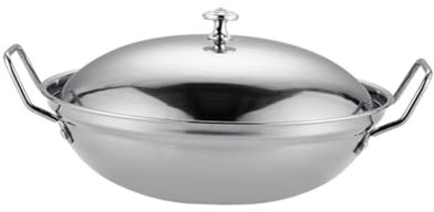 OFFSCH Pentola Acciaio Inossidabile con Pentola Antiaderente con Maniglie Doppie per Hot Pot e Piatti Base Mare Utensile da e Facile