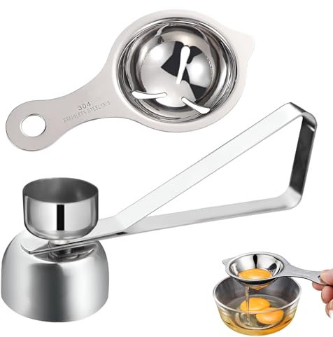 Separador de Cáscaras, Acero Inoxidable Separador de Cáscaras Cortador Cáscaras para Quitar Cáscaras de Huevo Crudas Blandas o Duras Corte Separado parte Superior de la Cáscara (Estilo 2)