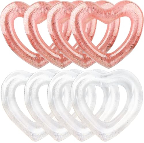 Aufblasbarer herzförmiger Schwimmring, herzförmig, für Erwachsene, Sommer, Strand, Pool, Junggesellenabschied, 4 Stück, 120 cm (transparentes Weiß und Roségold-Set)