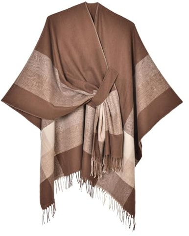 Generico Sciarpe Invernali Donna, Mantella Donna Invernale Elegante Sciarpa Jacquard Mantello con Scialle Caldo Invernale Mantello Caldo Poncho da Strada Mantelle Cappotto con Nappa Otoño Invierno