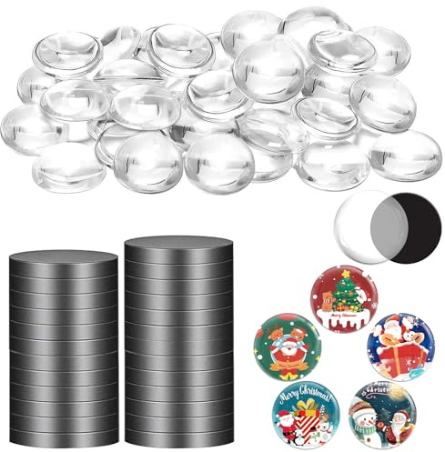 100 Stück Selbstklebbare Mini Magnete Set, DIY Kühlschrank Magnete Rund, 25 mm Glas und Kabochons, für Basteln, Halloween, Weihnachten, DIY, Kühlschrank Büro Schließfach Whiteboard