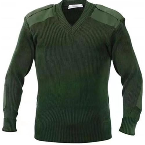 Generisch Maglione invernale da uomo, pullover da caccia, caldo, lavorato a maglia, con gomiti e spalle rinforzati, pullover invernale traspirante, pullover da lavoro, marine, con scollo a V, verde