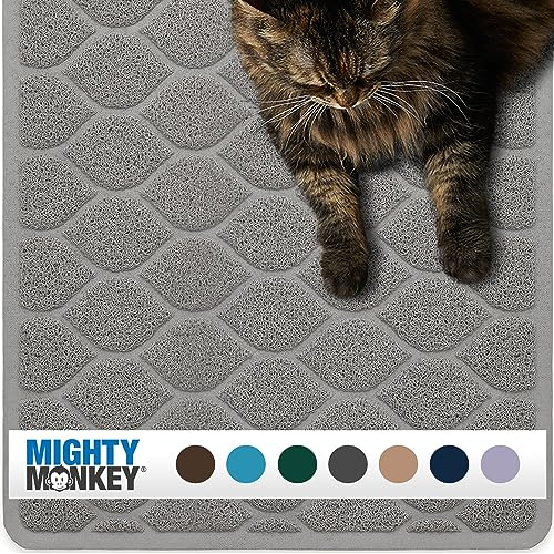 MIGHTY MONKEY Waterproof Cat Litter Mat, BPA Free, 35x23 Slate Gray
