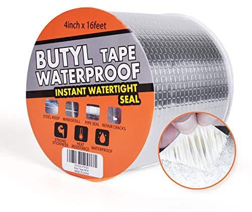 TAPEBEAR Wasserdichtes Butylband, Starkes Selbstklebendes DichtungsbäNder, Silber Aluminium Klebeband Zur Reparatur Für Dachleckage Oberflächenriss Wohnwagen Rohr Glas Fenster, 4inch x 16feet