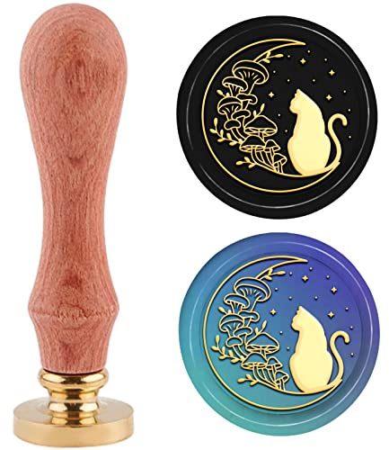 PandaHall Stempelset Für Katzenwachssiegel 30 mm Tierwachs Siegelstempel Abnehmbarer Retro Messingkopfstempel Mit Holzgriff Für Hochzeitsumschläge Einladungskarte Weinpaket Dekoration