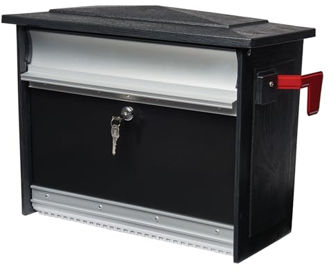 Architectural Mailboxes MailSafe™ Locking, Wall-Mounted Mailbox for Outside, Rust-Resistant Plastic & Aluminum Metal Small Mail Box with Lock and Key Drop Box, Black