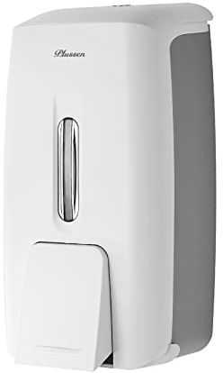 PLUSSEN Soap Dispenser Wall Mount Adhesive Commercial Soap Dispenser 800ml No Drill Hand Sanitizer Dispenser for Bathroom Support Liquid and Gel,White-PN9088