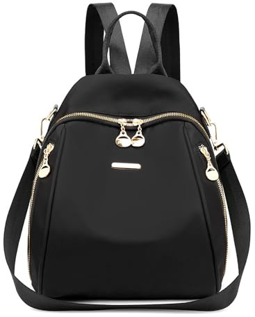 FORRICA Sac à Dos Femme Petit Mode Sac à Main Sac a Dos 2 en 1 Dames Sac à Bandouliere Multipoches Étanche Nylon Daypack pour Voyage Travail Scolaire Shopping Noir