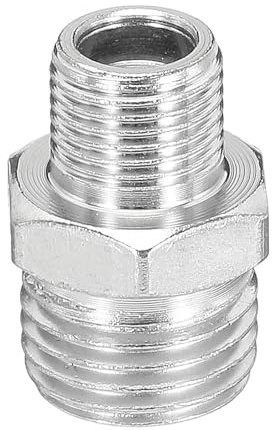 PATIKIL 1/8 to 1/4 Air Brush Hose Adapter, 1PCS 1/8 BSP Male to 1/4 BSP Male Fitting Conversion Adapter Nipple Metal Connector for Air Compressors