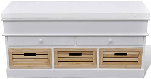 ZQQLVOO Couch hocker Badhocker mit Stauraum Bettbank Hocker mit Stauraum Flur Möbel Flurbank mit Stauraum und Sitzpolster Weiß 2 Schubladen 3 Kisten