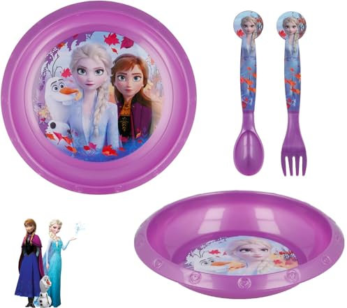 ILS I LOVE SHOPPING Kindergeschirr Set 4-teiliges Geschirrset Teller, Schüssel und Besteck Babynahrung Set BPA-frei (Frozen)