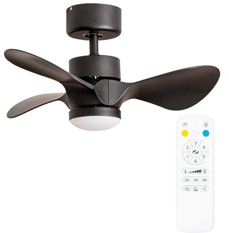 ValueLights | 24” Ceiling Fan with Integrated LED Dimmable Light and Black Blades | Ceiling Fans with Lamps, Home Décor & Improvement Essential | Includes Remote Control | Mains Wired