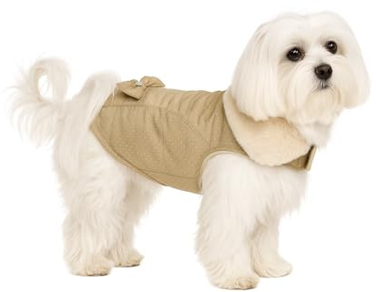 Manteau Chien – Guzzi Beige – A:25cm – Polyester – Lavable à 30°C – Doublure Polaire Douce – Résistant à l’Eau – avec nœud décoratif – Flamingo
