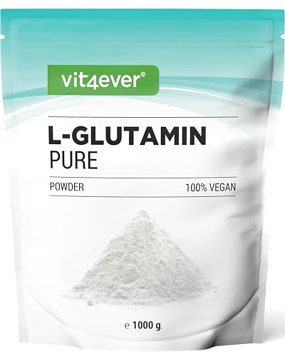vit4ever Polvere di L-glutammina - 1000 g / 1 kg - Polvere di amminoacidi ultrapura, extra ad alto dosaggio - 100% vegana - Prodotta tramite fermentazione vegetale