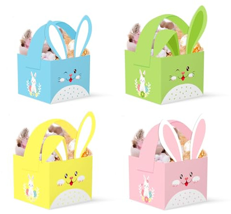 YIEUR 12 Stücke Ostern Geschenkbox mit Henkel Hase, 10x10cm bunte Osterhasen Papier Geschenkkartons Geschenkverpackungen Süßigkeitenbox für Oster Dekorationen (bunte)