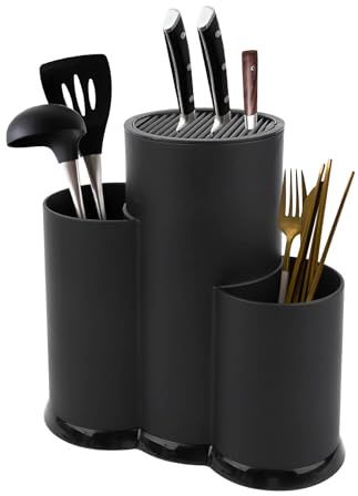 Aphromirel Portacoltelli 3 in 1 Senza Coltelli Nero Universale Multifunzionale Supporto portacoltelli rotondo con fessure adatto a coltelli da cucina