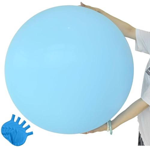 Ovanda Blauer XXL Luftballon, 5 x Durchmesser 60 cm Großer Latex Luftballon für Hochzeit Jungengeburtstag, Gender Reveal, Party Deko, Große Helium Ballons Blau