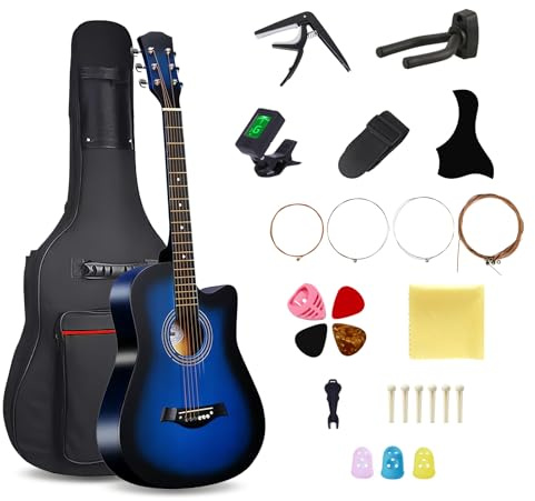 38inch Wood Acoustic Guitar for Adults, 6 Steel-String Acoustic Guitar With Bag and Elementary Tutorial of Folk Guitar for Beginners.
