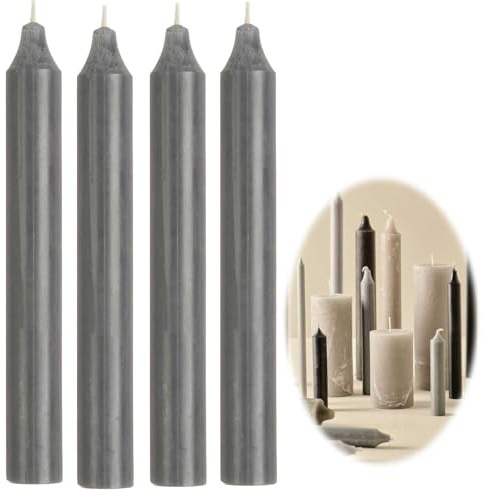 LS-LebenStil Exklusive Stabkerzen 4 Stück Ribe Rustik Set Grau 18x2,2cm | Made in der EU - Spitzkerzen Tafelkerzen für die perfekte Tischdeko Hochzeit Taufe Advent Weihnachten Unparfümiert