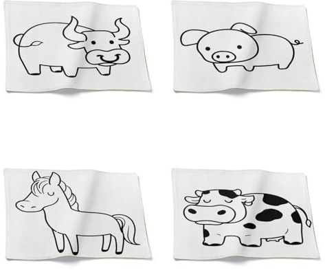 CEVAN Sottopiatti Economici Tovagliette x Torta Cartone Animato in Bianco Nero Dipinto Mano Animali Carini Set di 4, Personalizzati Base Ristorante, caffè, Picnic All'Aperto, 32x42cm