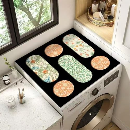 Highdi Housse de Protection pour Machine à Laver Top, Puzzle Rétro Coussin de Machine à Laver Antidérapant, Tapis de Protection pour Dessus Sèche-Linge Buanderie (Noir 4,40x40cm)