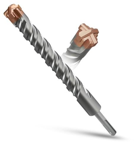 METOTY Broca SDS Plus de 25 mm × 260 mm, con 4 cuchillas de metal duro, cabeza con revestimiento, broca de piedra, martillo de hormigón, para piedra, hormigón, piedra natural, pared de ladrillo