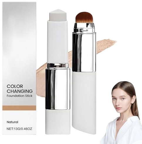 YQYCE Foundation Stick, 2-in-1 Farbverändernder Foundation Stift, Farbverändernder Foundation Stift mit Bürste, Ideal für unterwegs und schnelle Anwendung, Geeignet für alle Hauttypen