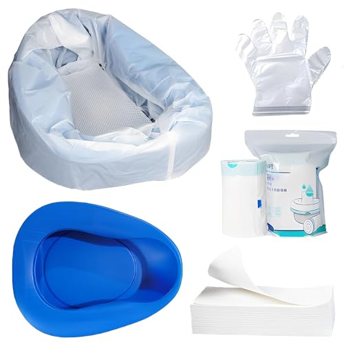 Bed Pan, Reuseable Portable Bedpan, Thick Bed Pan for Women and Men, Bedpans for Elderly, Comfortable, Durable Design, Ideal for Elderly, Hospital Use, Home Care and Incontinence, Blue