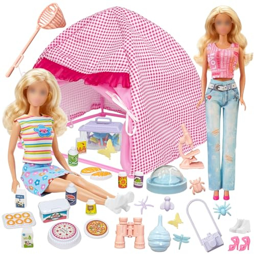 35 PuppenKleidung Camping Set, 1 Zelt 4 Kleidungsstücke 12 Picknick-Essen Spielzeugset 15 Outdoor-Accessoires 2 Schuhe für 11,5 Zoll Puppen Mädchen Geschenk